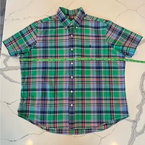 Ralph Lauren Green and Blue Plaid Short-Sleeve Button-Down Shirt
